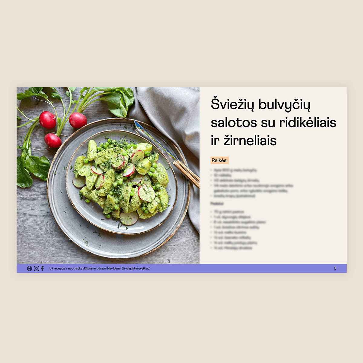 "Šviežių bulvyčių salotos su ridikėliais ir žirneliais" receptas